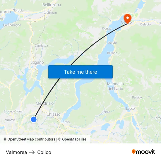 Valmorea to Colico map