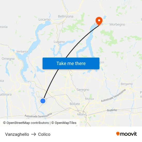 Vanzaghello to Colico map