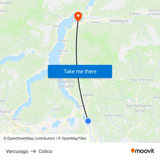Vercurago to Colico map