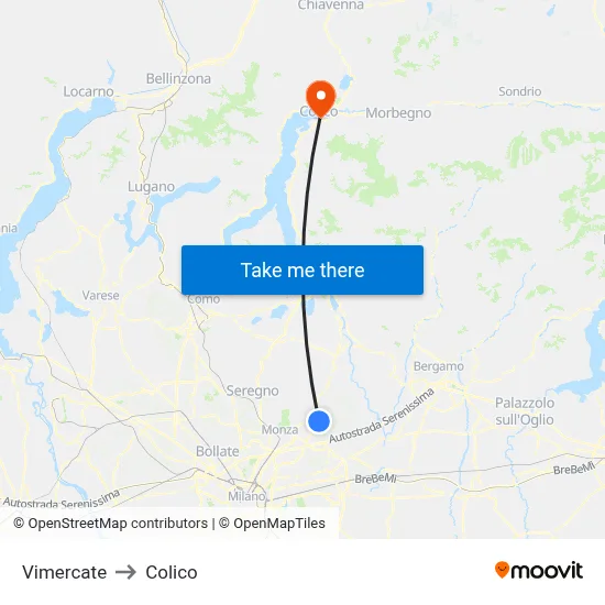 Vimercate to Colico map