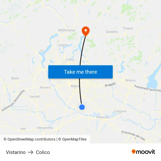 Vistarino to Colico map