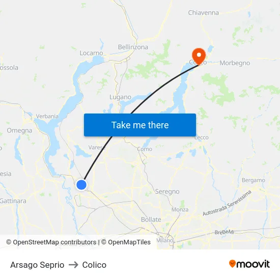 Arsago Seprio to Colico map