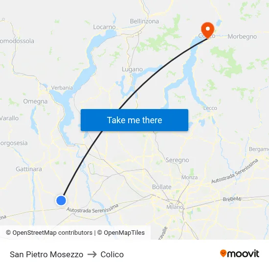 San Pietro Mosezzo to Colico map