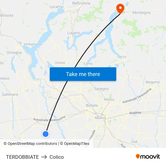 TERDOBBIATE to Colico map