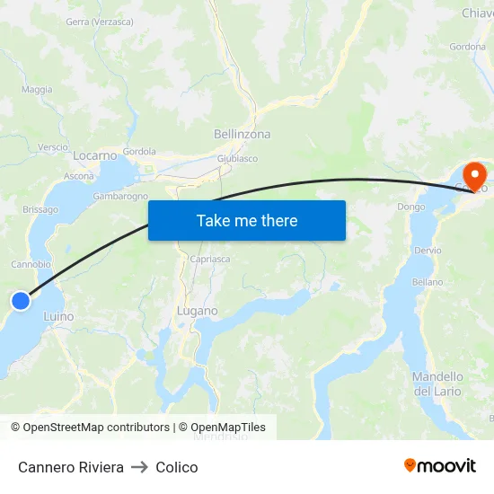 Cannero Riviera to Colico map