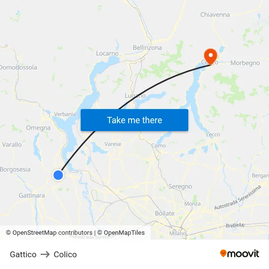 Gattico to Colico map