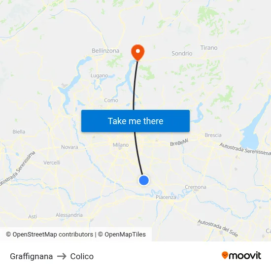 Graffignana to Colico map