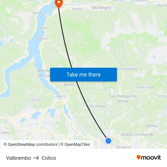 Valbrembo to Colico map