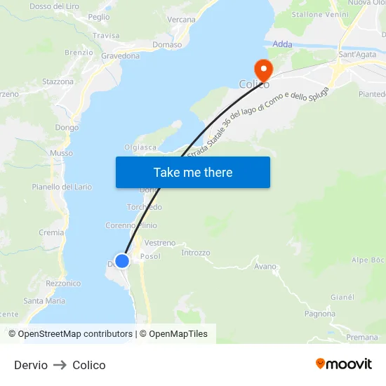 Dervio to Colico map