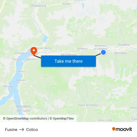 Fusine to Colico map