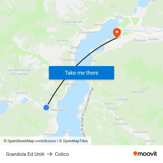 Grandola Ed Uniti to Colico map