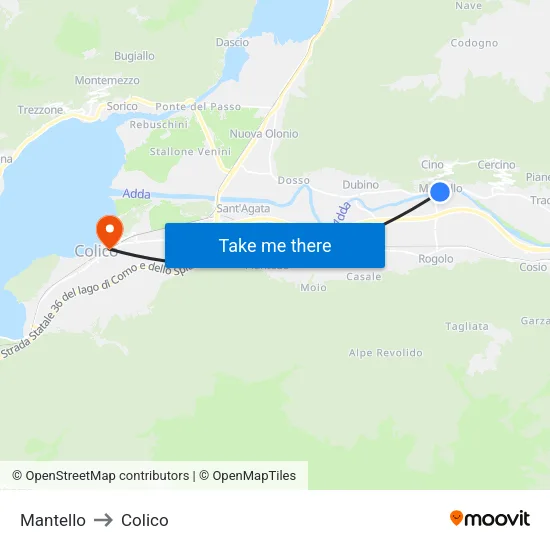 Mantello to Colico map