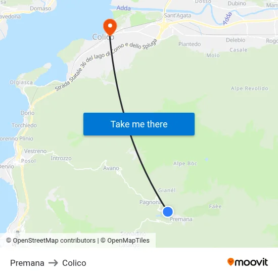 Premana to Colico map