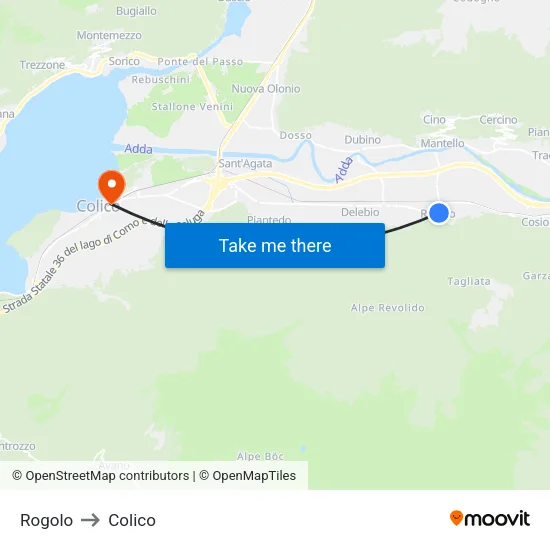 Rogolo to Colico map