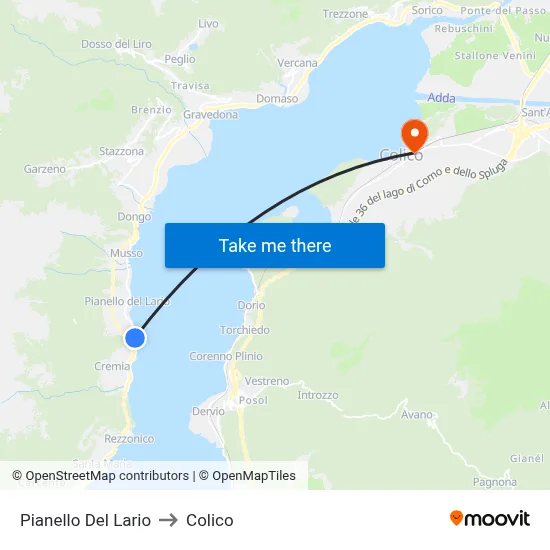 Pianello Del Lario to Colico map