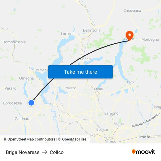 Briga Novarese to Colico map
