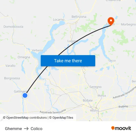 Ghemme to Colico map
