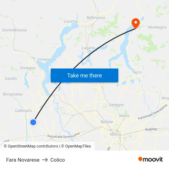 Fara Novarese to Colico map