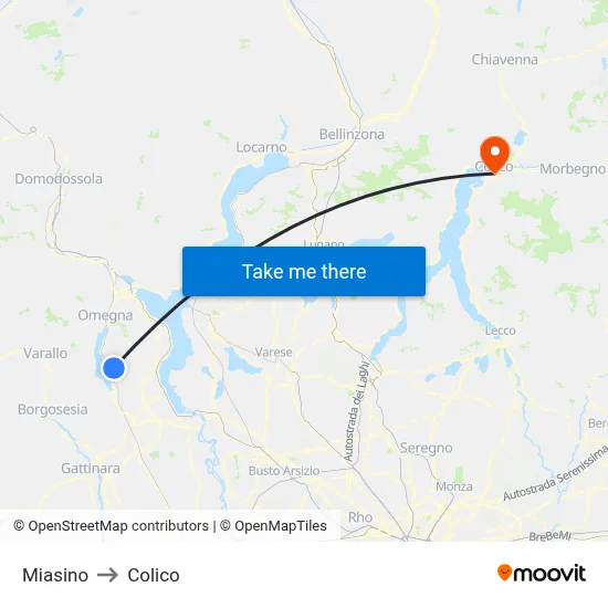 Miasino to Colico map