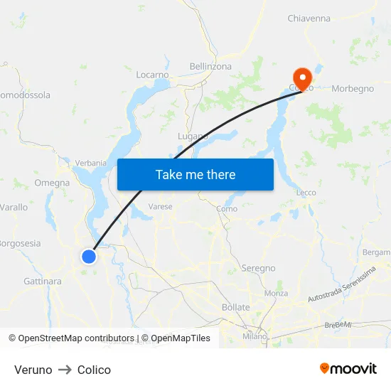 Veruno to Colico map