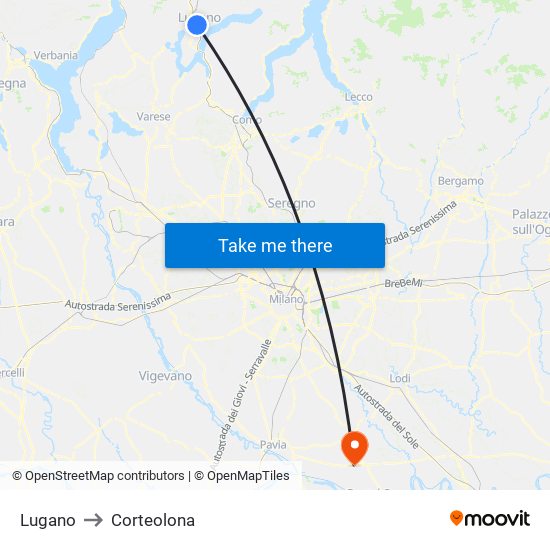 Lugano to Corteolona map