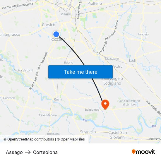 Assago to Corteolona map