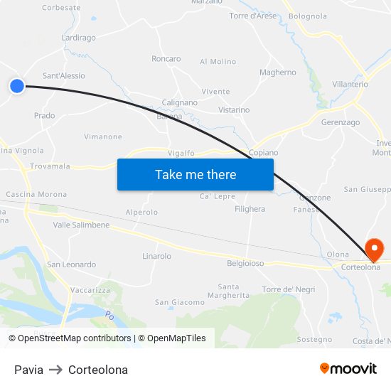 Pavia to Corteolona map