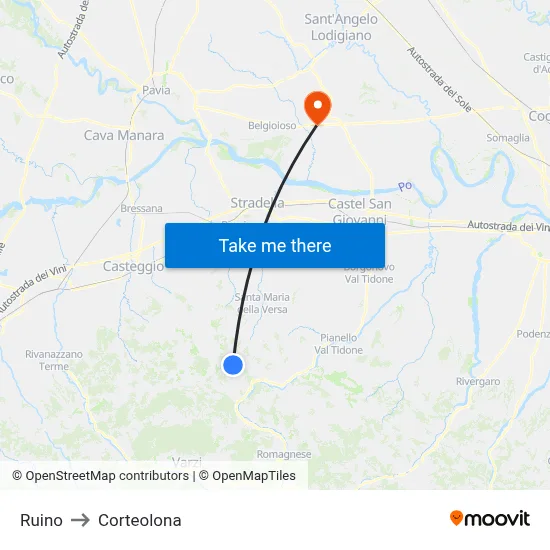 Ruino to Corteolona map