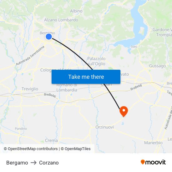 Bergamo to Corzano map