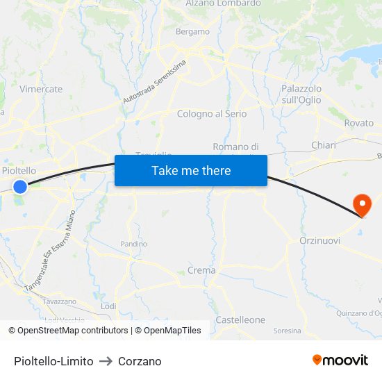 Pioltello-Limito to Corzano map