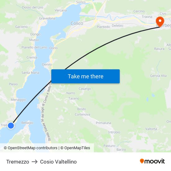 Tremezzo to Cosio Valtellino map