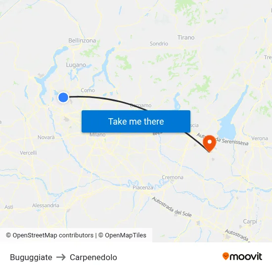 Buguggiate to Carpenedolo map