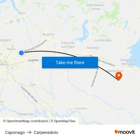 Caponago to Carpenedolo map