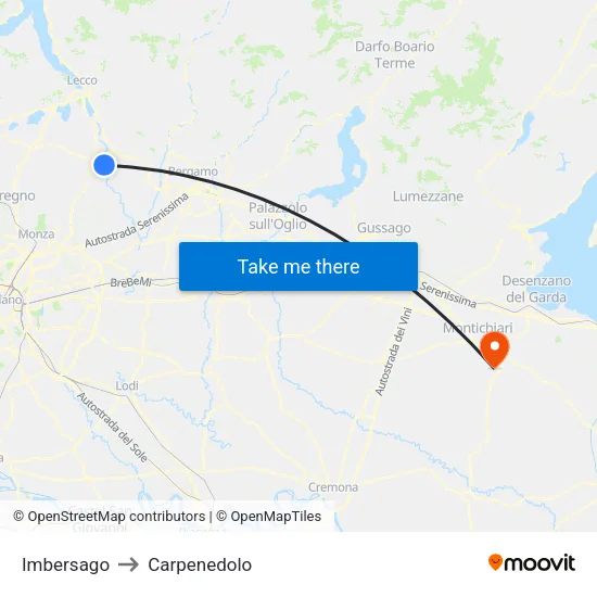 Imbersago to Carpenedolo map