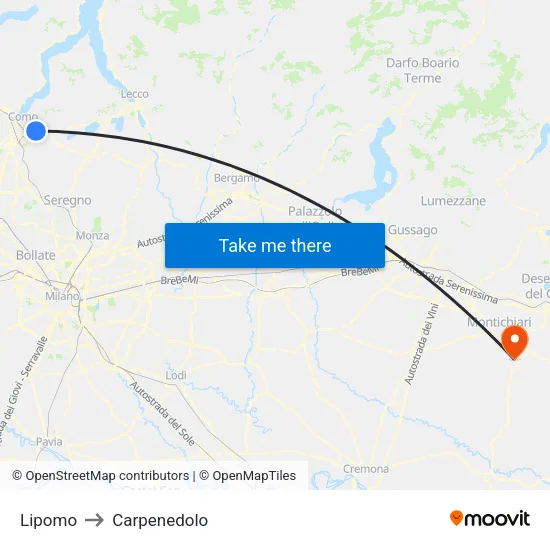 Lipomo to Carpenedolo map
