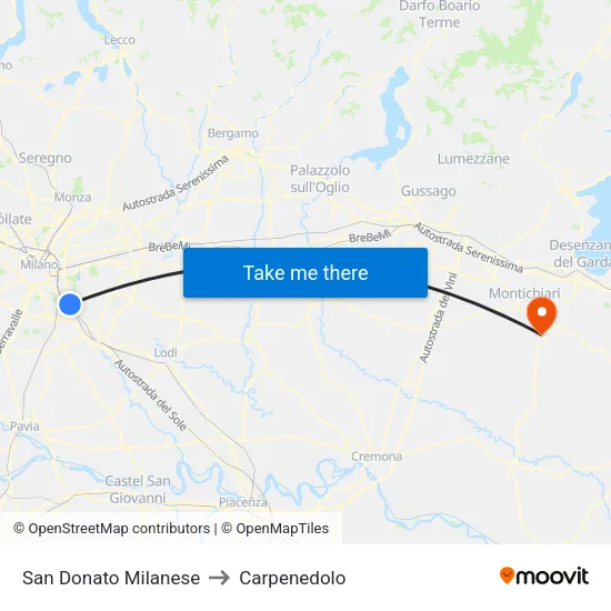 San Donato Milanese to Carpenedolo map