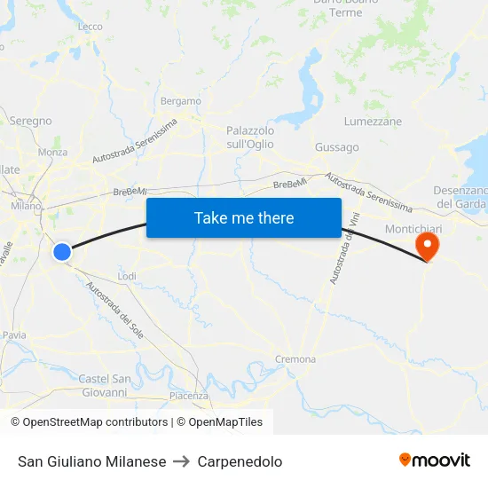 San Giuliano Milanese to Carpenedolo map