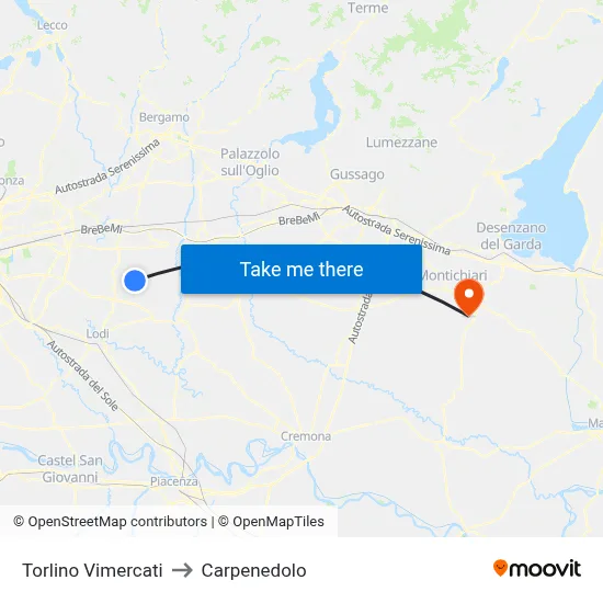 Torlino Vimercati to Carpenedolo map