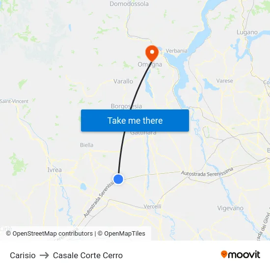 Carisio to Casale Corte Cerro map