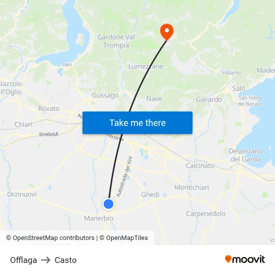 Offlaga to Casto map