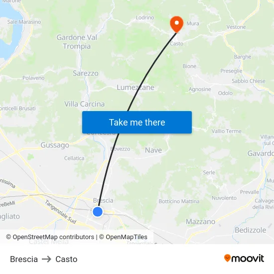 Brescia to Casto map