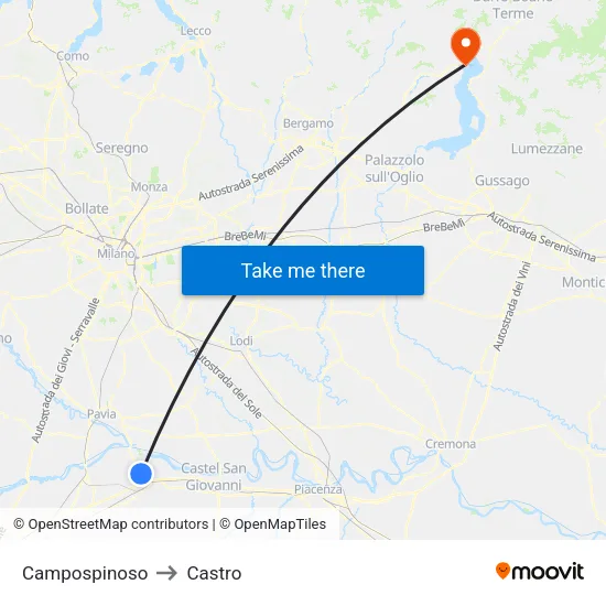 Campospinoso to Castro map