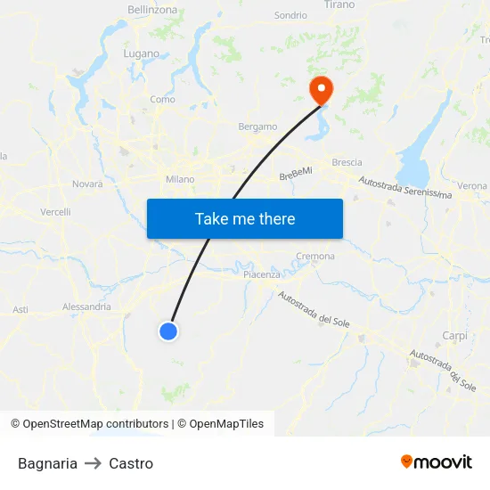 Bagnaria to Castro map