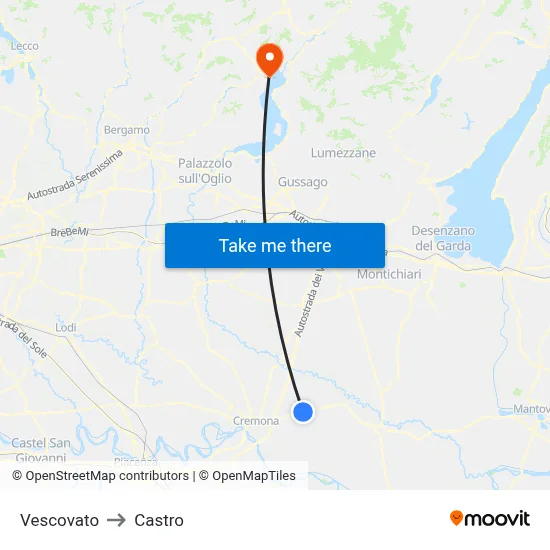 Vescovato to Castro map