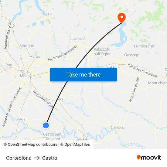 Corteolona to Castro map