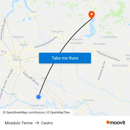 Miradolo Terme to Castro map