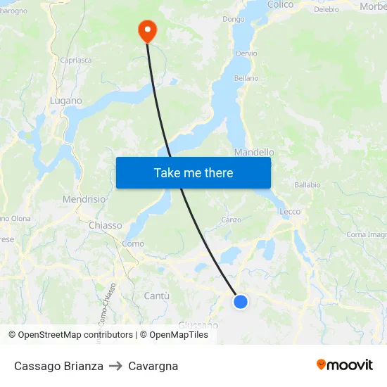 Cassago Brianza to Cavargna map