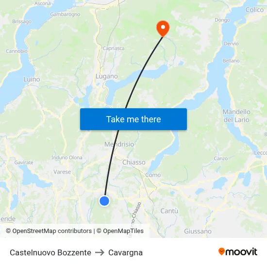 Castelnuovo Bozzente to Cavargna map