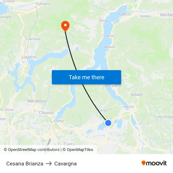 Cesana Brianza to Cavargna map