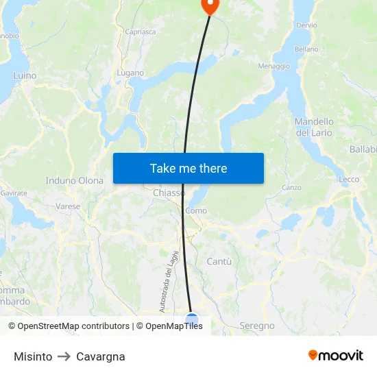 Misinto to Cavargna map